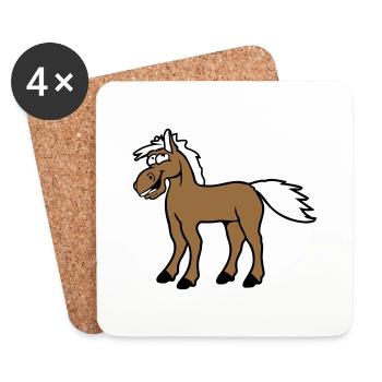 cheval rire drôle grimace idiot comique - Dessous de verre (lot de 4) - blanc - Devant