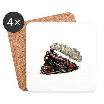 Vintage Steam Locomotive Speeding Retro Train  - Coasters (set of 4) - white - Front