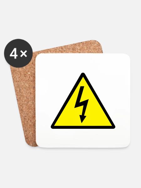 Attention,Symbol,Lightning,Electricity - Coasters (set of 4) - white