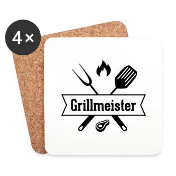 Grillmeister Emblem (BBQ, Grill, grillen) - Untersetzer (4er-Set) - Weiß - Vorne