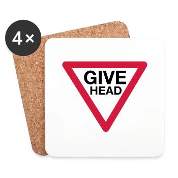 Give Head Road Sign (Give Way) - Coasters (set of 4) - white - Front