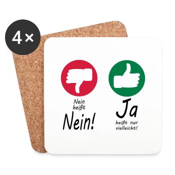Nein heißt Nein + Daumen - Untersetzer (4er-Set) - Weiß - Vorne