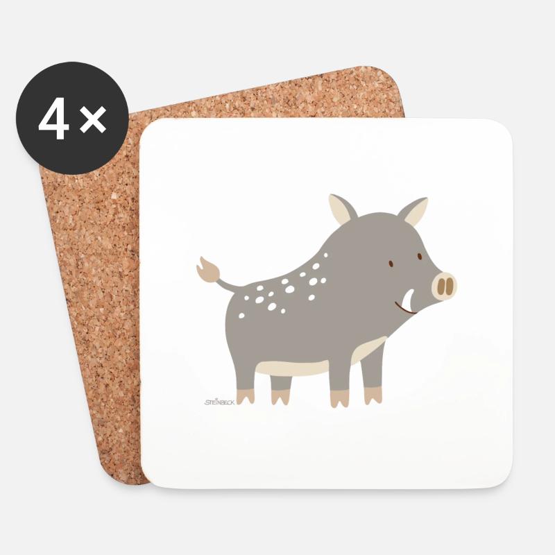 Wildschwein - Untersetzer (4er-Set) - Weiß