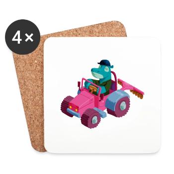 Hippo in a tractor - Coasters (set of 4) - white - Front