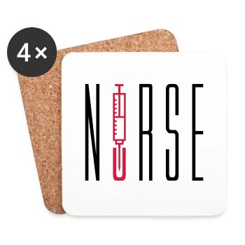 nurse doctor text piercing syringe blood doctor listening - Coasters (set of 4) - white - Front