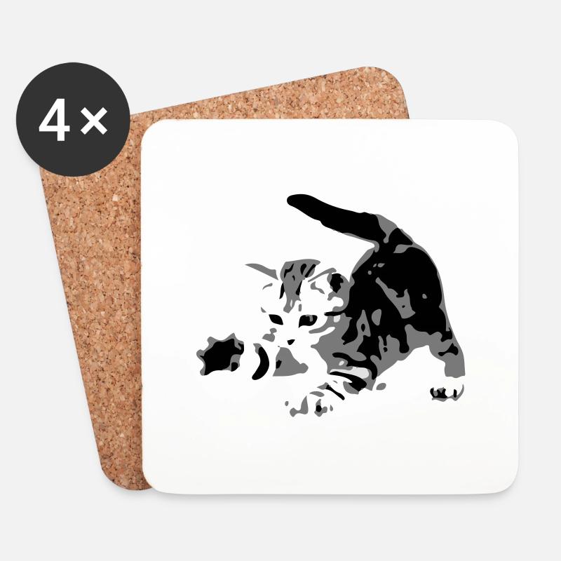 Katze - Untersetzer (4er-Set) - Weiß