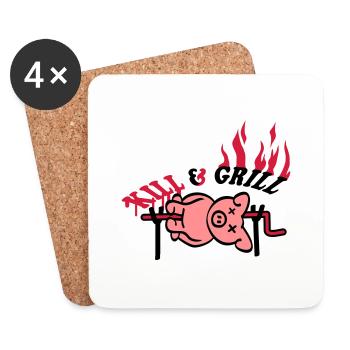 Kill And Grill Pig - Dessous de verre (lot de 4) - blanc - Devant