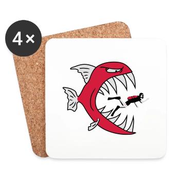 Monster Fish Eats Diver - Untersetzer (4er-Set) - Weiß - Vorne