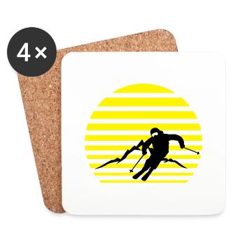 Winter - Skifahrer und Sonne - Untersetzer (4er-Set) - Weiß - Vorne