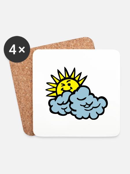 Wolke Lächeln Sonne - Untersetzer (4er-Set) - Weiß