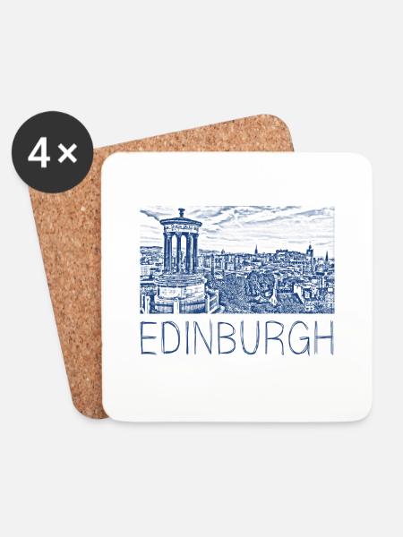 Stiftzeichnung Edinburgh - Untersetzer (4er-Set) - Weiß