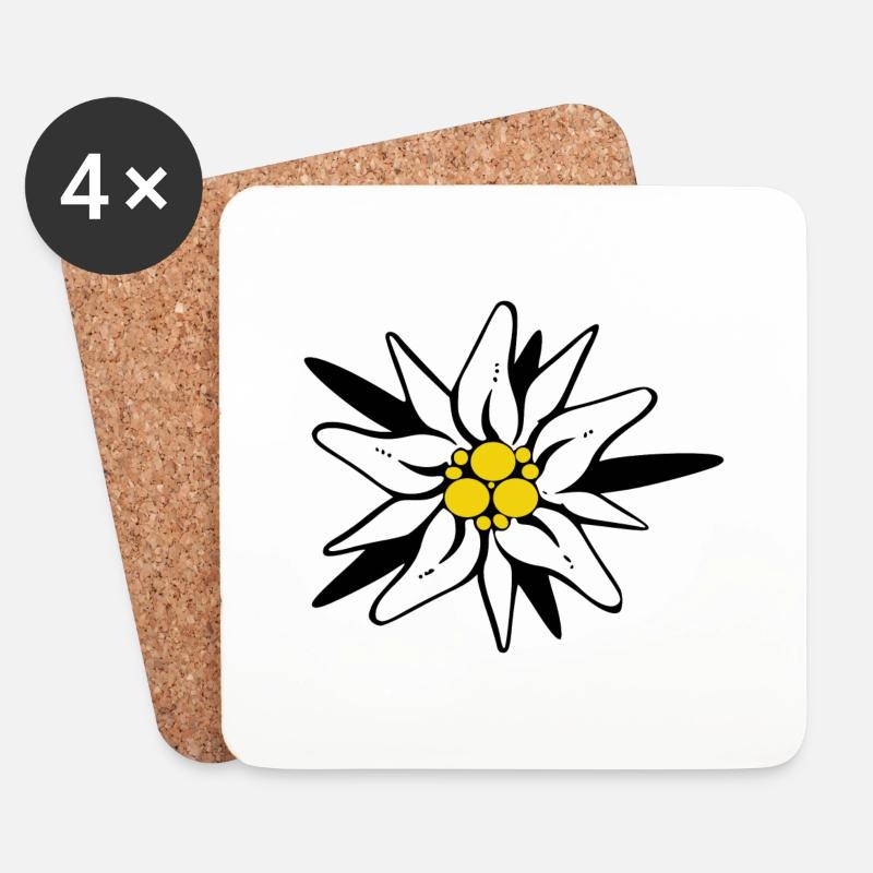 Edelweiss Blume Schwarz gelb - Untersetzer (4er-Set) - Weiß