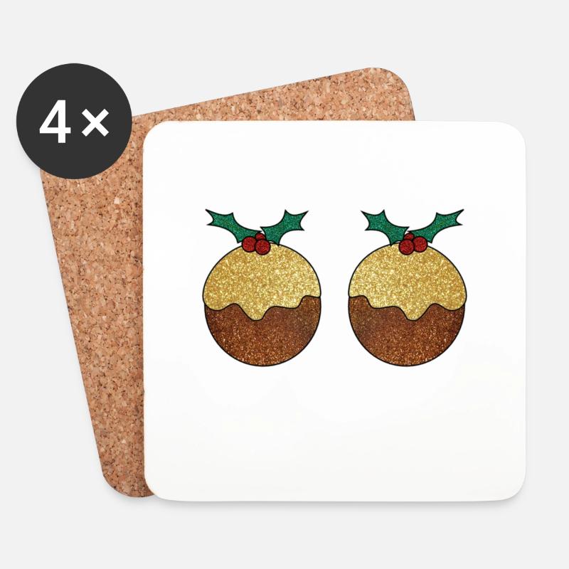 Pudding de Noël - Dessous de verre (lot de 4) - blanc