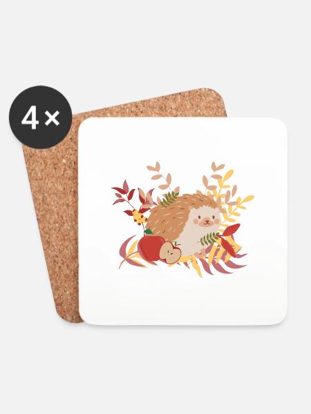 Autumn Hedgehog - Untersetzer (4er-Set) - Weiß