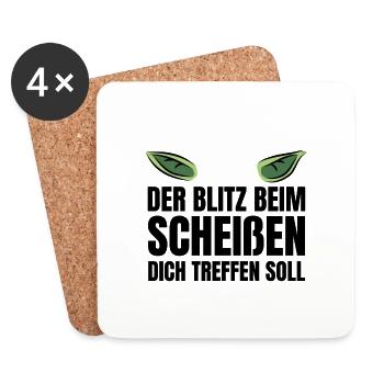 Lustiger Spruch Blitz Scheißen Grün Kobold Gnom - Untersetzer (4er-Set) - Weiß - Vorne