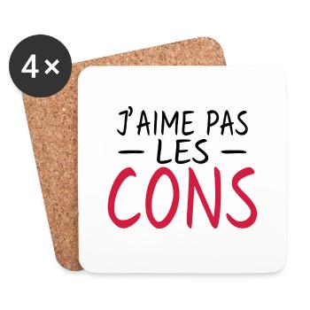 j'aime pas les cons - humour - Dessous de verre (lot de 4) - blanc - Devant