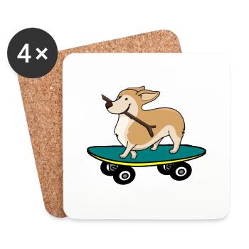 Dog on skateboard - Coasters (set of 4) - white - Front