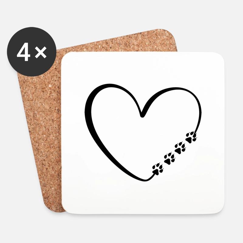Dog Cat Paws Heart Valentine's Day - Coasters (set of 4) - white