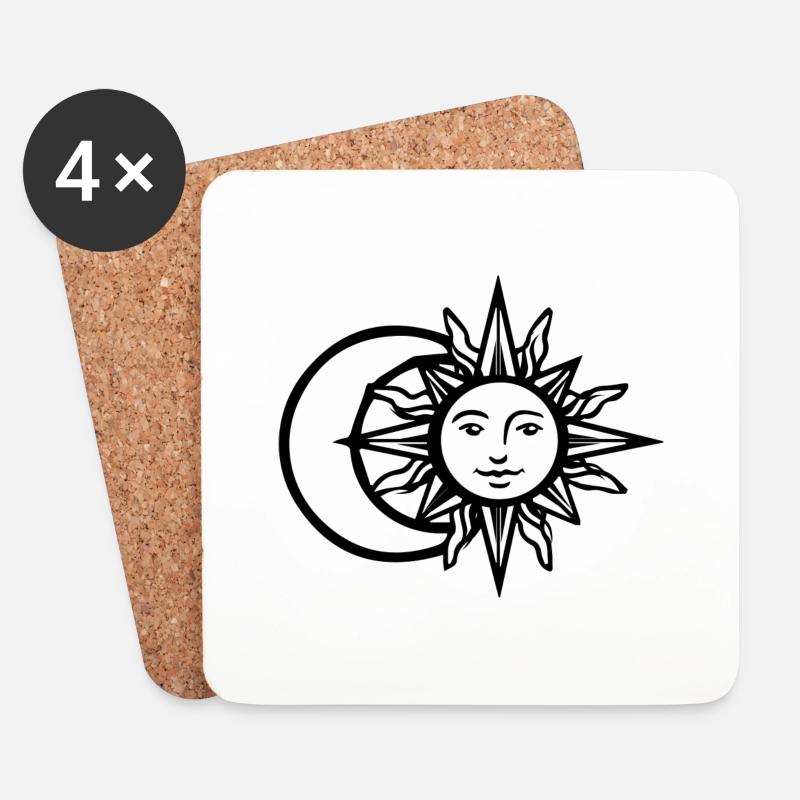 Sonne & Mond - Untersetzer (4er-Set) - Weiß