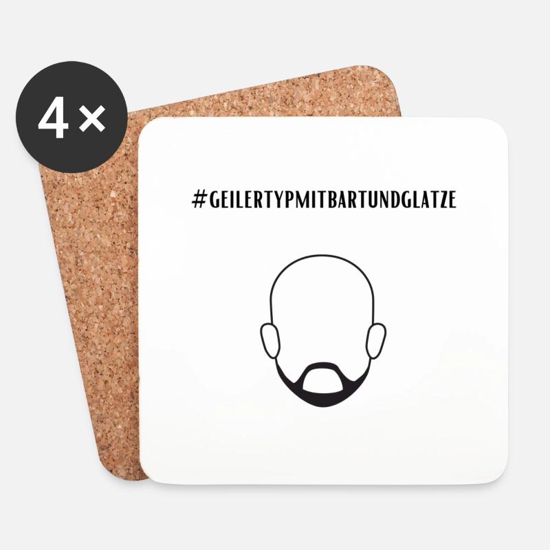 Geiler Typ Mit Bart & Glatze Glatzkopf Bartträger - Untersetzer (4er-Set) - Weiß