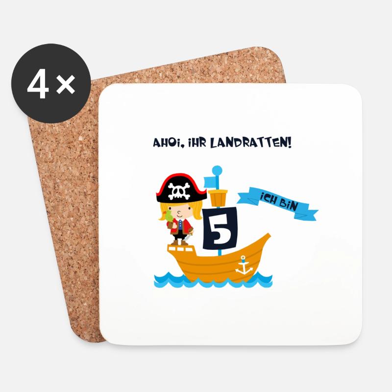 Geburtstagsshirt 5 Jahre Junge Pirat Piraten - Untersetzer (4er-Set) - Weiß