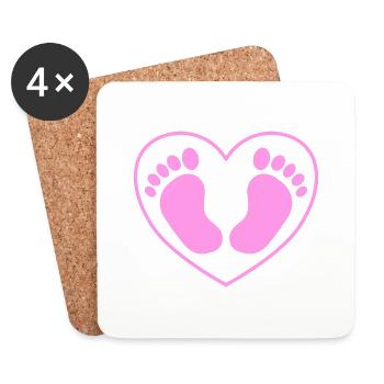 Baby Foot Feet Heart Pink Pink - Coasters (set of 4) - white - Front
