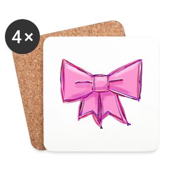 Pink Ribbon Gift Ribbon Drawn Stylish - Coasters (set of 4) - white - Front