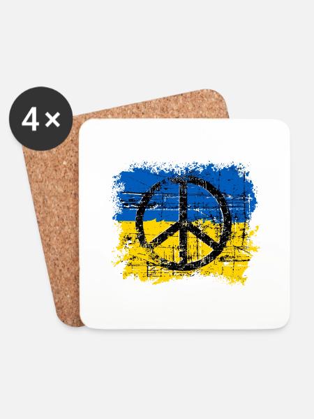 Ukraine Shirt mit Flagge und Peace Zeichen - Untersetzer (4er-Set) - Weiß