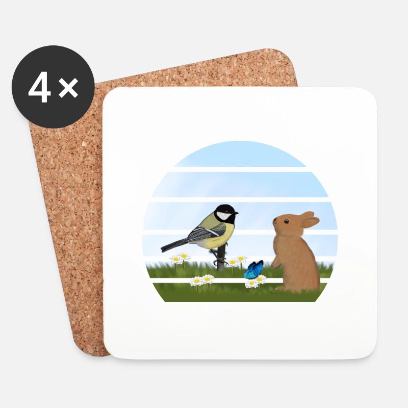 Kohlmeise Vogel Kaninchen Ostern Frühling - Untersetzer (4er-Set) - Weiß