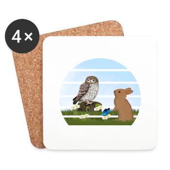 Eule Vogel Kaninchen Ostern Frühling Osterhase - Untersetzer (4er-Set) - Weiß - Vorne