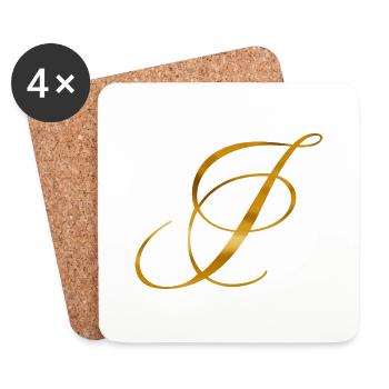 Lettre d’or I au design vintage - Dessous de verre (lot de 4) - blanc - Devant