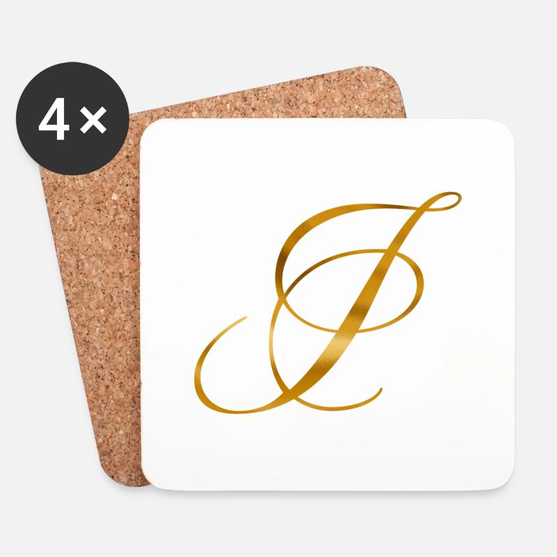 Goldener Buchstabe I im Vintage Design - Untersetzer (4er-Set) - Weiß
