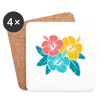 Blumenstrauß Hibiskusblüten, Illustration oberedel - Untersetzer (4er-Set) - Weiß - Vorne