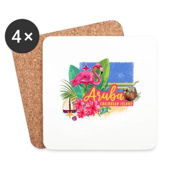 Aruba Retro Karibik Insel mit Flamingo Vintage - Untersetzer (4er-Set) - Weiß - Vorne