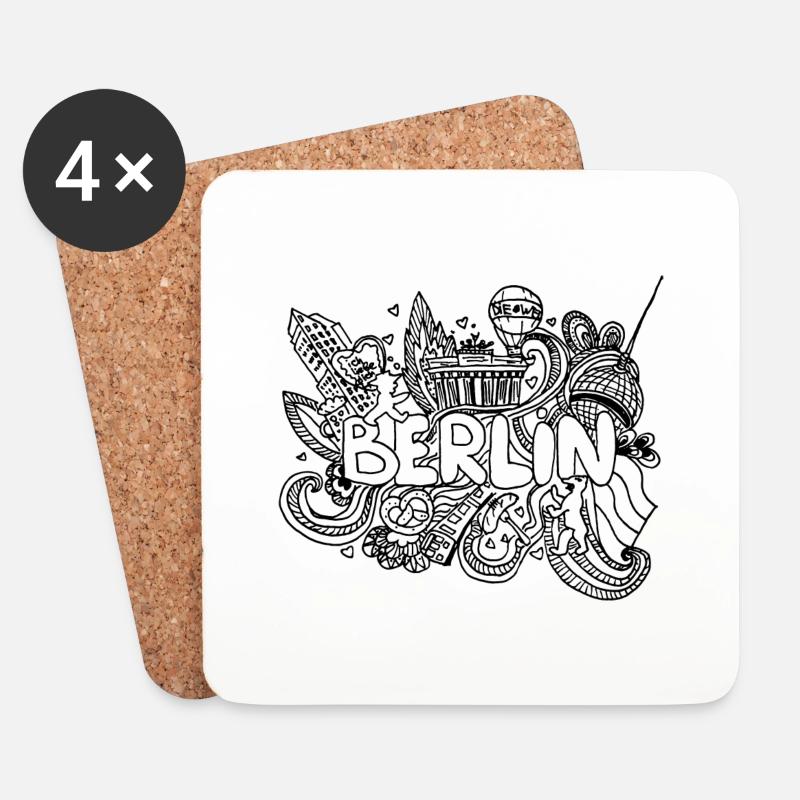 Berlin Berliner Skyline Graffiti Schrift Doodle - Untersetzer (4er-Set) - Weiß