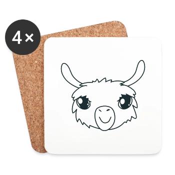 llama head with a cute little smile - Coasters (set of 4) - white - Front