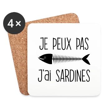 Je peux pas j'ai sardines cadeau humour T-shirt - Dessous de verre (lot de 4) - blanc - Devant