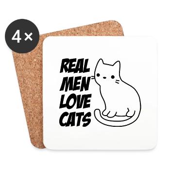 Les vrais hommes aiment les chats - Dessous de verre (lot de 4) - blanc - Devant