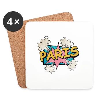 Paris France City Font Pop Art Comic - Coasters (set of 4) - white - Front