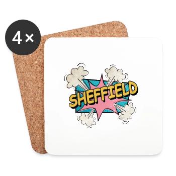 Sheffield England UK City Font Pop Art Comic - Coasters (set of 4) - white - Front