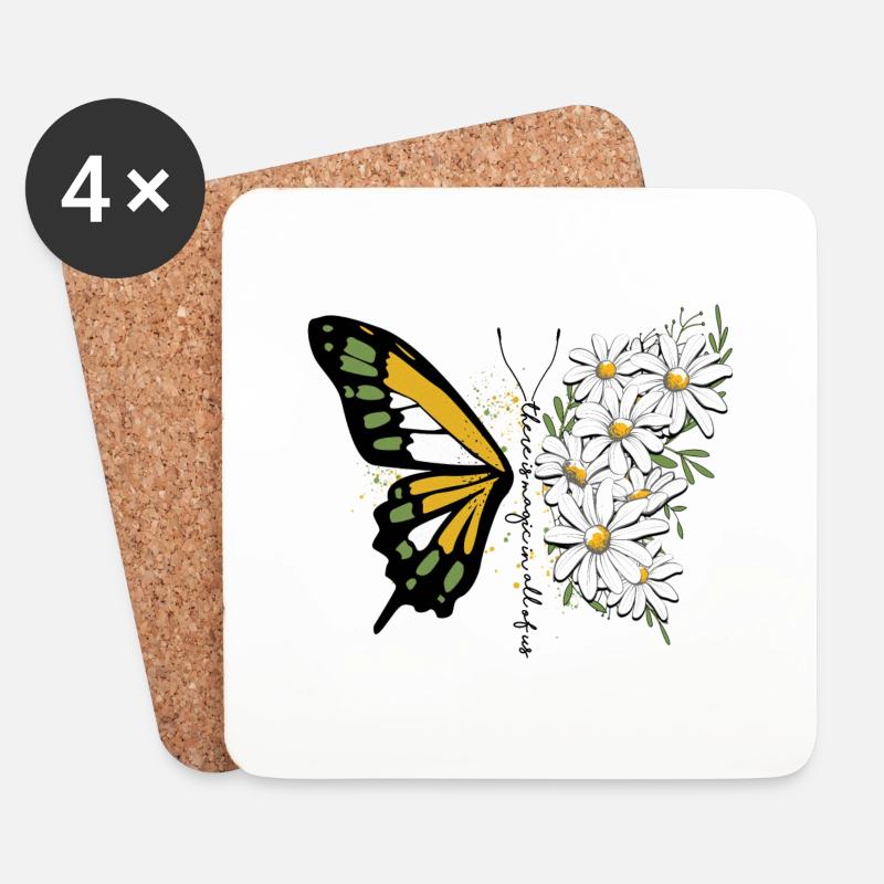 Schmetterling Blume blumig Floral Gänseblümchen - Untersetzer (4er-Set) - Weiß