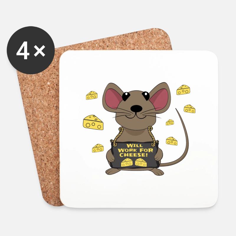 Lustige Maus Käse - Untersetzer (4er-Set) - Weiß
