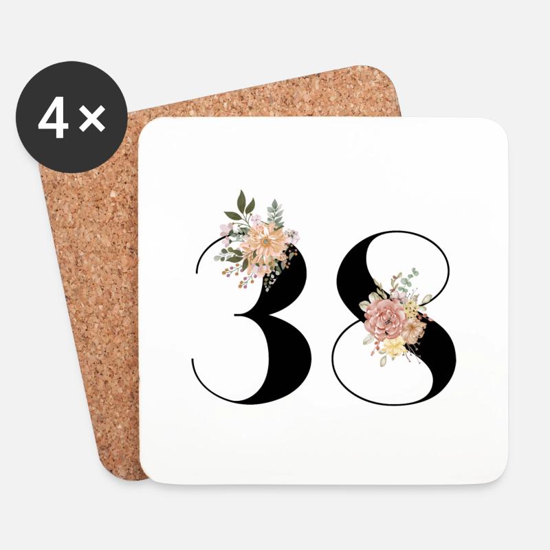Fiori del 38° Anniversario (Regalo di 38 anni) - Sottobicchieri (set da 4 pezzi) - bianco
