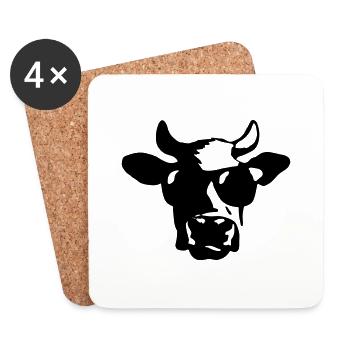 Vache avec lunettes de soleil Farm Farmer Vache fraîche - Dessous de verre (lot de 4) - blanc - Devant