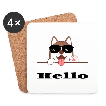 Chien joyeux avec lunettes de soleil, Hello - Dessous de verre (lot de 4) - blanc - Devant