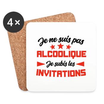 Je suis pas alcoolique je subis les invitations - Dessous de verre (lot de 4) - blanc - Devant