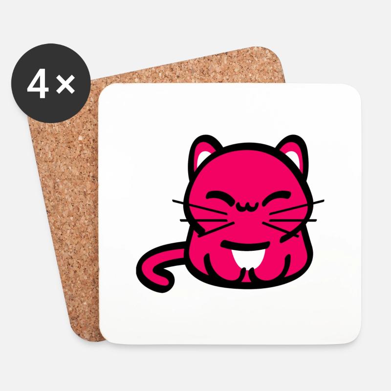 Schmunzel Katze - Untersetzer (4er-Set) - Weiß