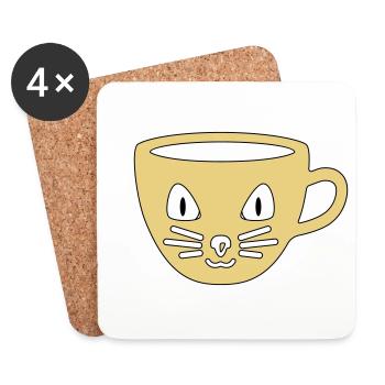 Tasse mit Katzengesicht Kaffeetasse Teetasse Katze - Untersetzer (4er-Set) - Weiß - Vorne