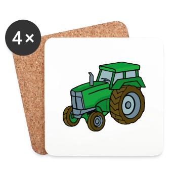 Green Tractor Illustration Kids Gift Idea - Coasters (set of 4) - white - Front