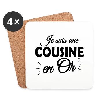 cousine en or / cadeau humour cousine - Dessous de verre (lot de 4) - blanc - Devant
